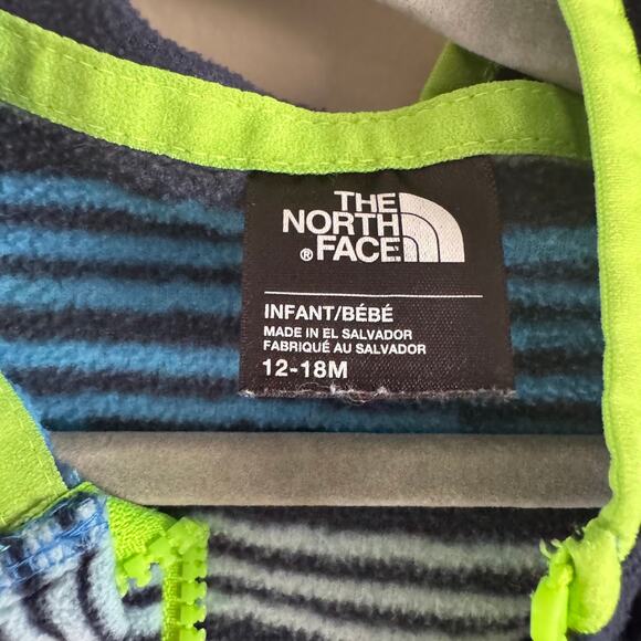 The North Face Infant Glacier Full-Zip Fleece Hoodie Jacket Green Blue Stripes - Picture 3 of 4